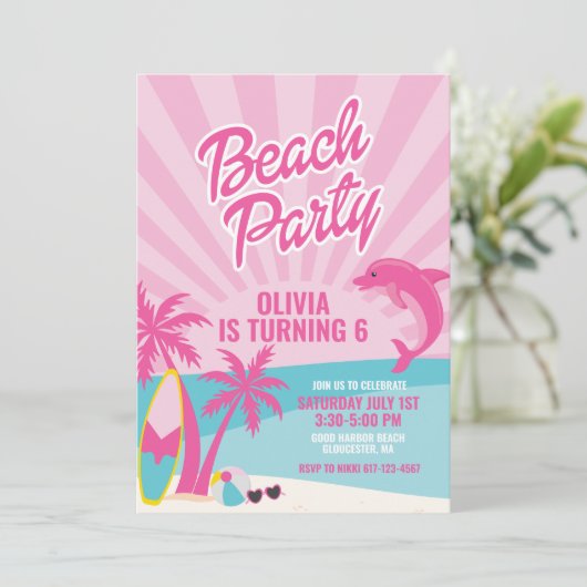 Pink Malibu beach birthday 招待状 (スタンド正面)