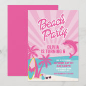 Pink Malibu beach birthday 招待状 (正面/裏面)