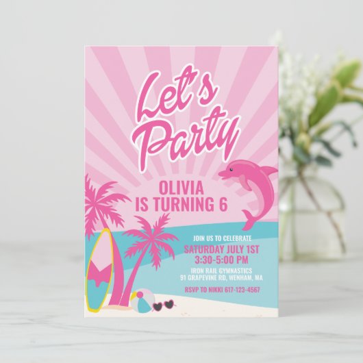 Pink Malibu beach birthday 招待状 (スタンド正面)