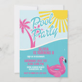 Pink Malibu Pool Party birthday 招待状 (正面)