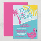 Pink Malibu Pool Party birthday 招待状 (正面/裏面)