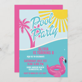 Pink Malibu Pool Party birthday 招待状