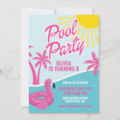 Pink Malibu Pool Party birthday 招待状 (正面)
