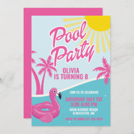 Pink Malibu Pool Party birthday 招待状