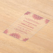 Pink Mandala Indian Wedding アクリル招待状 (レイダウン)