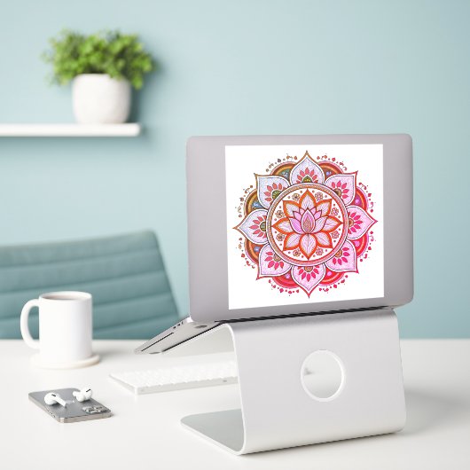 Pink mandala vinyl sticker シール (デスク上のノートパソコン)