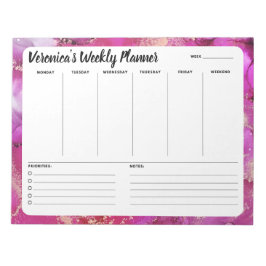 Pink Marble抽象芸術Weekly To Do List Notepad ノートパッド