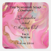 Pink marble and gold foil dropper bottle label スクエアシール (正面)
