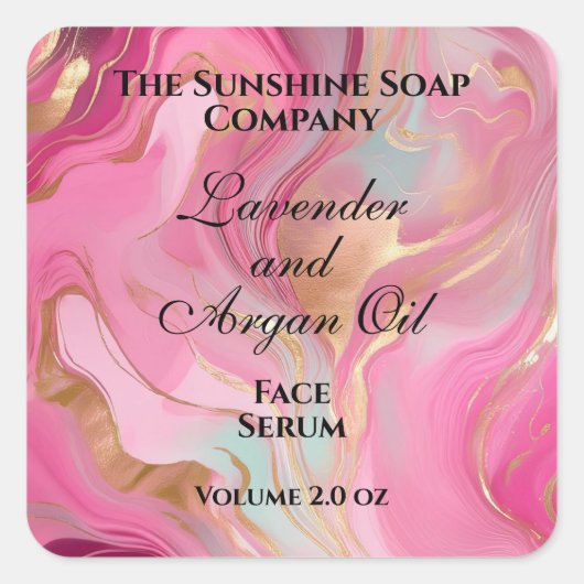 Pink marble and gold foil dropper bottle label スクエアシール (正面)
