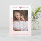 Pink Marble Effect Romantic Photo Twins Graduation 招待状 (スタンド正面)