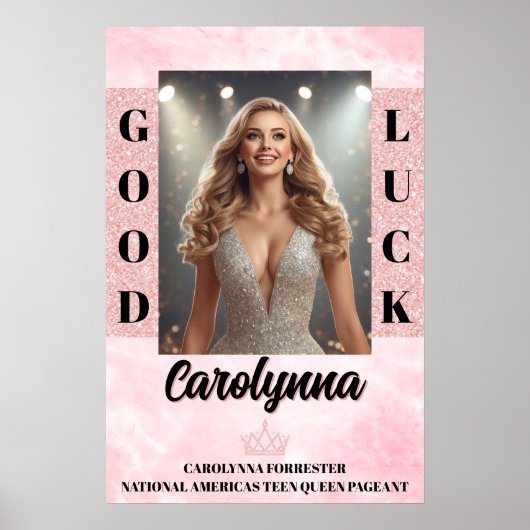 Pink Marble Glitz Pageant Send-off Door Poster ポスター (正面)