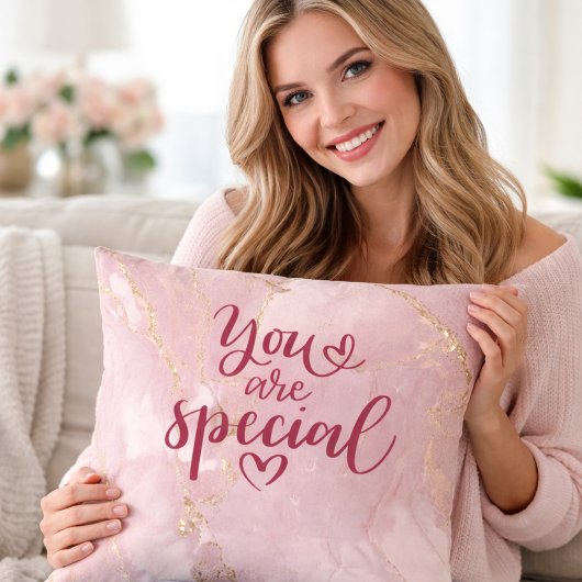 Pink Marble Gold Accent Decorative クッション