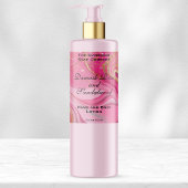 Pink Marble & Gold Glitter Cosmetics Bottle Label 長方形シール