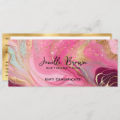 Pink Marble & Gold Glitter Gift Certificate Card 招待状 (正面/裏面)