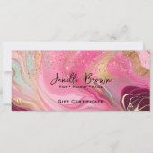 Pink Marble & Gold Glitter Gift Certificate Card 招待状 (正面)
