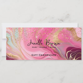 Pink Marble & Gold Glitter Gift Certificate Card 招待状