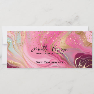 Pink Marble & Gold Glitter Gift Certificate Card 招待状