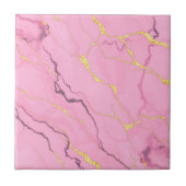 Pink Marble Gold Veins Pattern タイル (正面)