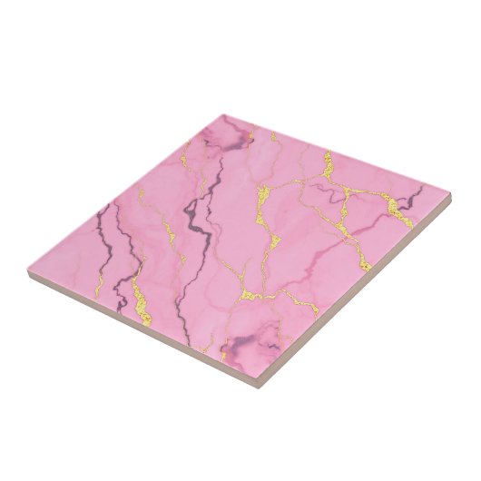Pink Marble Gold Veins Pattern タイル (側面)