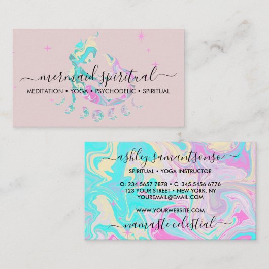 Pink marble Mermaid moon spiritual zodiac 名刺 (正面/裏面)