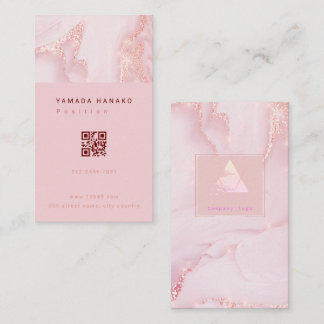 Pink marble QR business card 名刺