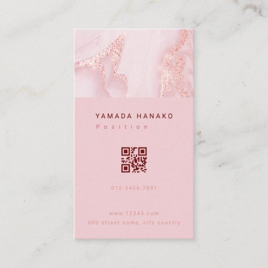 Pink marble QR business card 名刺 (正面)