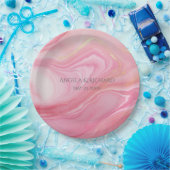 Pink marbled background ペーパープレート (パーティー)