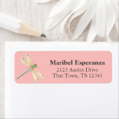 Pink Mariposa Dragonfly Address Label ラベル (インサイチュ)