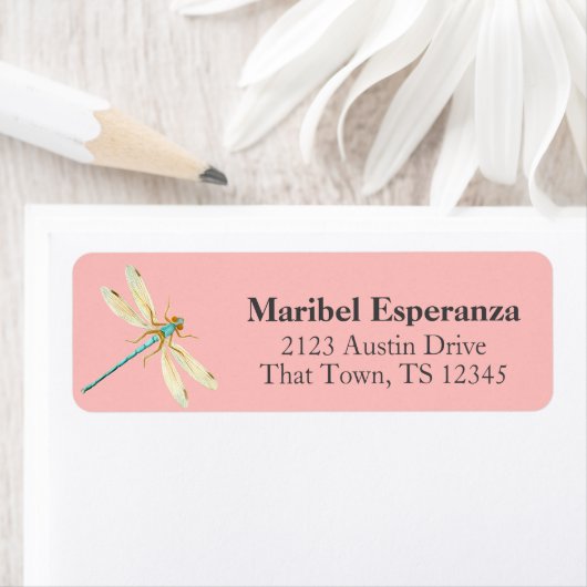 Pink Mariposa Dragonfly Address Label ラベル (インサイチュ)