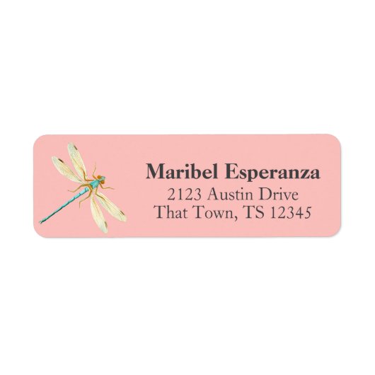 Pink Mariposa Dragonfly Address Label ラベル (正面)