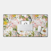 Pink Mariposa Vintage Monogrammed Desk Mat デスクマット (キーボード&マウス)