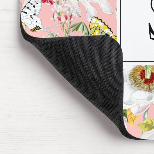 Pink Mariposa Vintage Monogrammed Mouse Pad マウスパッド (コーナー)