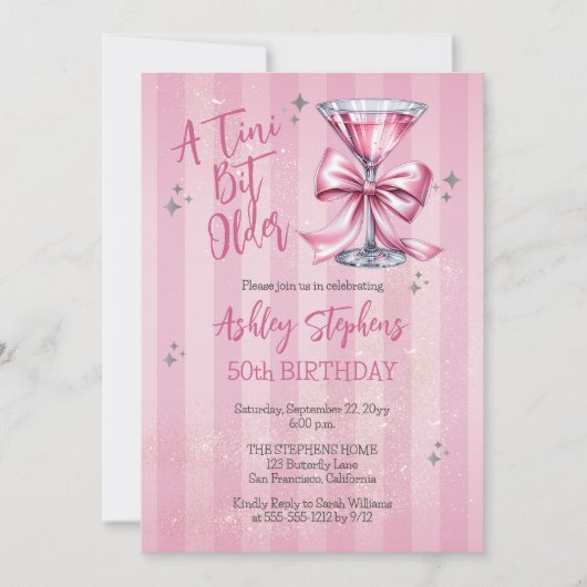 Pink Martini A Tini Bit Older 50th Birthday Party 招待状 (正面)