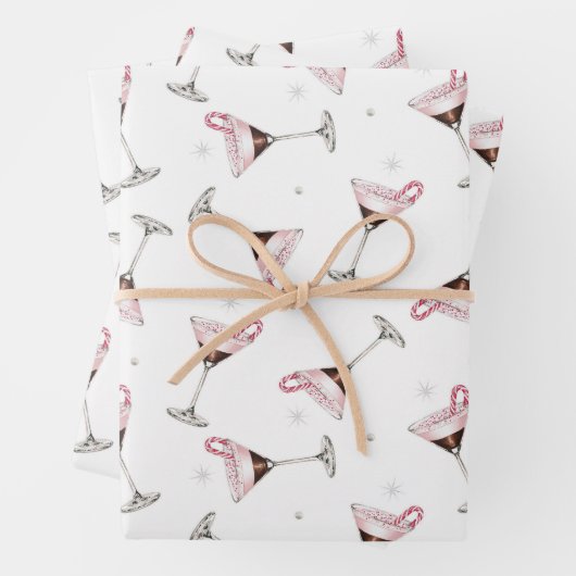 Pink Martini Cocktail Pattern Festive Holiday  ラッピングペーパーシート (インサイチュ)