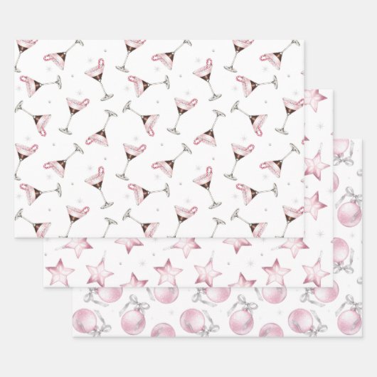Pink Martini Cocktail Pattern Festive Holiday  ラッピングペーパーシート (セット)