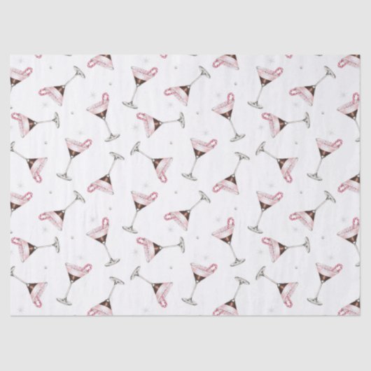 Pink Martini Cocktail Pattern Festive Holiday  薄葉紙 (正面)
