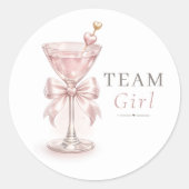 Pink Martini Coquette Bow Gender Reveal Team Girl ラウンドシール (正面)