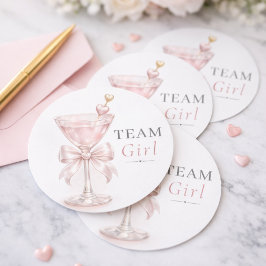 Pink Martini Coquette Bow Gender Reveal Team Girl  ラウンドシール