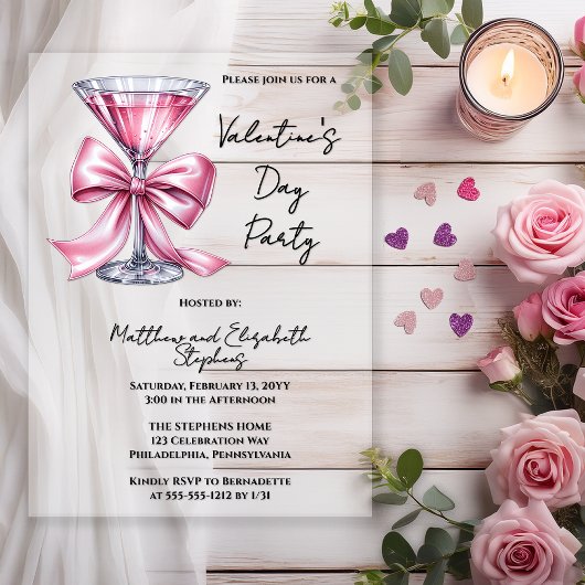Pink Martini Coquette Bow Valantine's Day Party アクリル招待状
