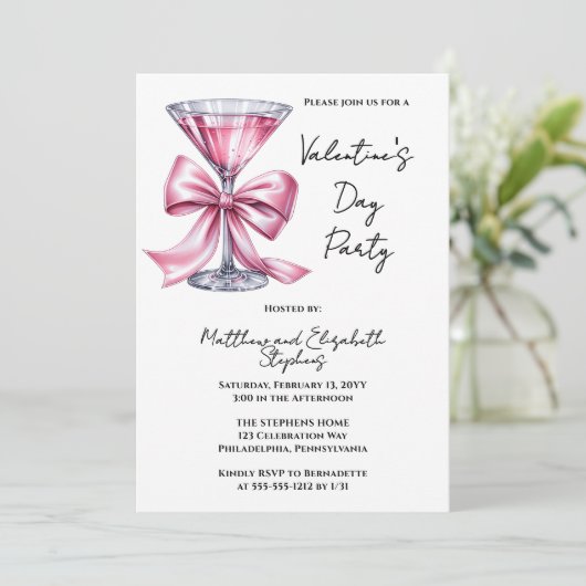 Pink Martini Coquette Bow Valantine's Day Party 招待状 (スタンド正面)