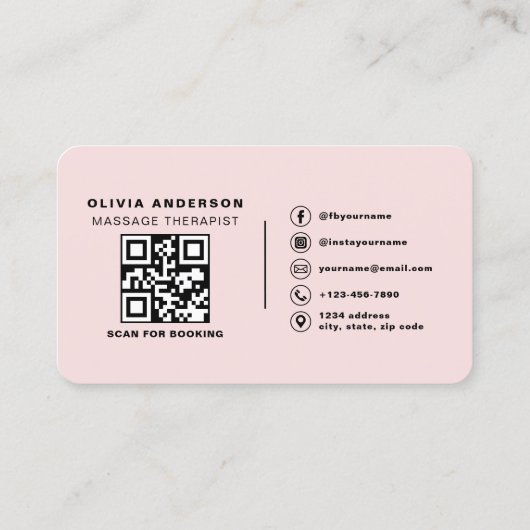 Pink Massage Therapy Loyalty Card with QR Code 名刺 (裏面)
