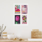 Pink Matchbox Labels Grid Print, Vintage Ephemera ポスター (キッチン)