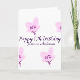 Pink mauve floral 15th birthday quinceanera name d カード