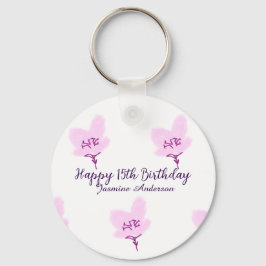 Pink mauve floral 15th birthday quinceanera name d キーホルダー
