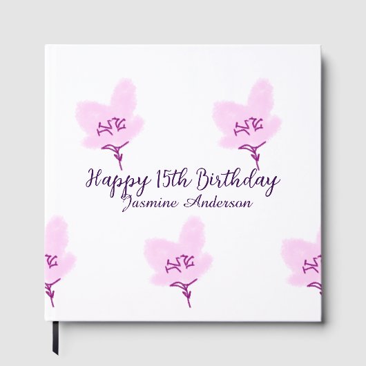 Pink mauve floral 15th birthday quinceanera name d ゲストブック (正面)