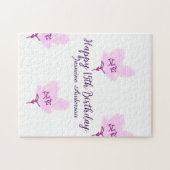 Pink mauve floral 15th birthday quinceanera name d ジグソーパズル (横)