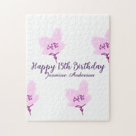 Pink mauve floral 15th birthday quinceanera name d ジグソーパズル