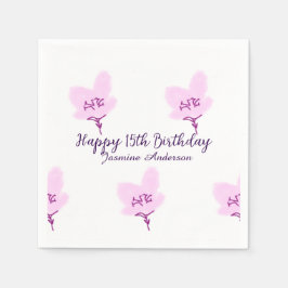 Pink mauve floral 15th birthday quinceanera name d スタンダードカクテルナプキン