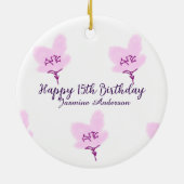 Pink mauve floral 15th birthday quinceanera name d セラミックオーナメント (裏面)