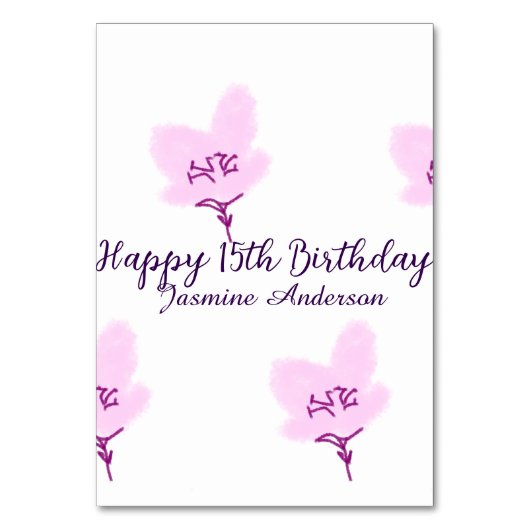 Pink mauve floral 15th birthday quinceanera name d テーブルナンバー (正面)